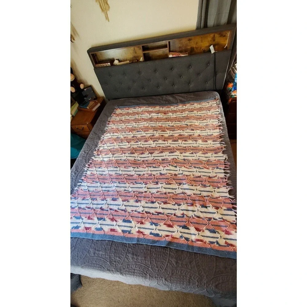 Crocheted Afghan Blanket Throw Handmade 63x48 Inches Granny Cottage Core